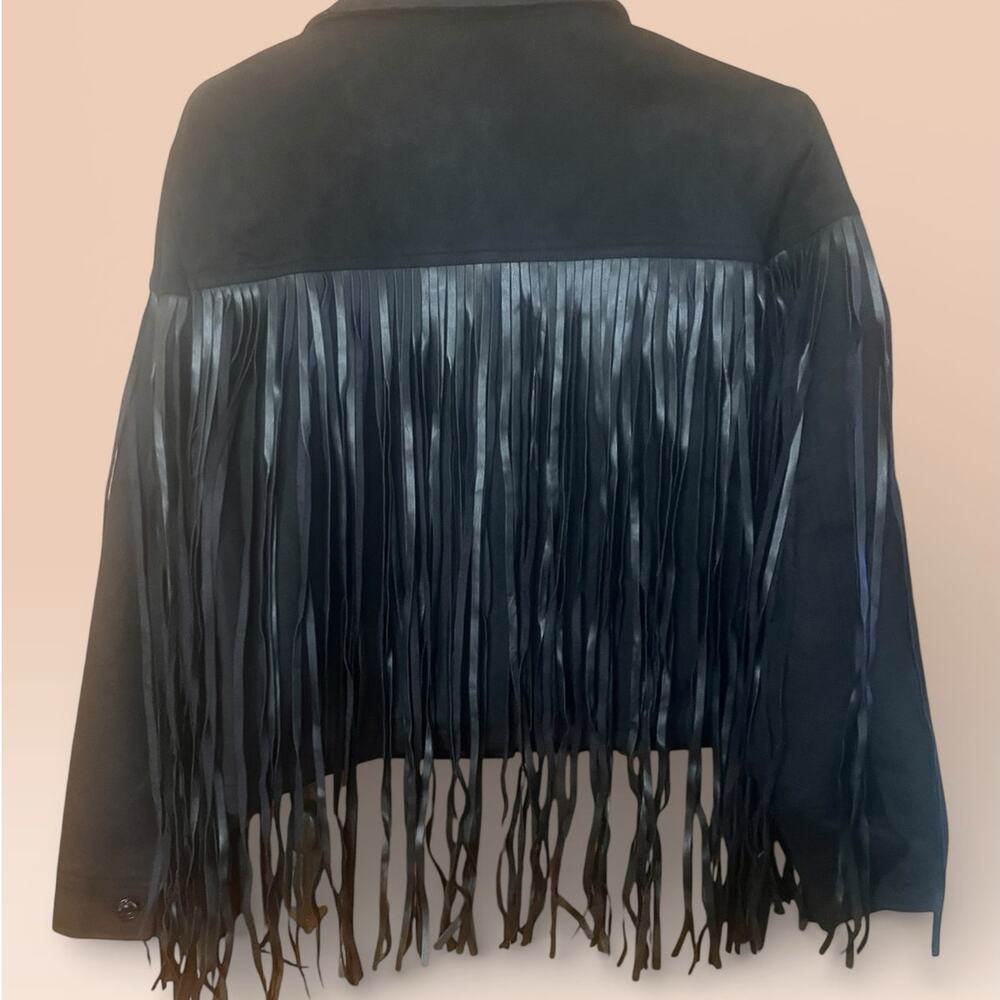 Juicy Couture Black Faux Suede Fringe Jacket Size Medium - Picture 2 of 6